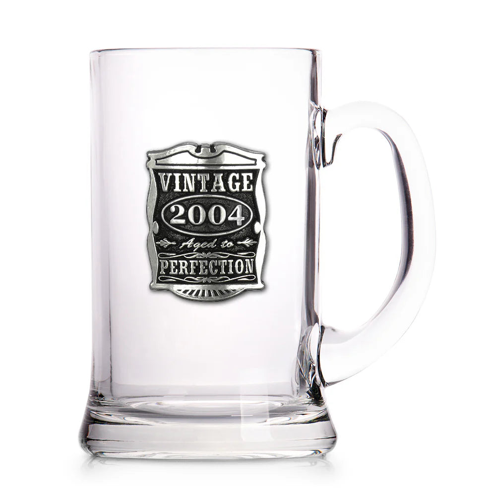 VIN034 21st Birthday 2004 Vintage Years Glass Pewter Beer Mug Tankard