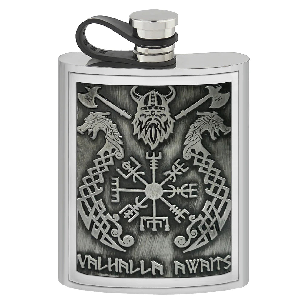 VK001 6oz Embossed Flask Valhalla Pewter Badge