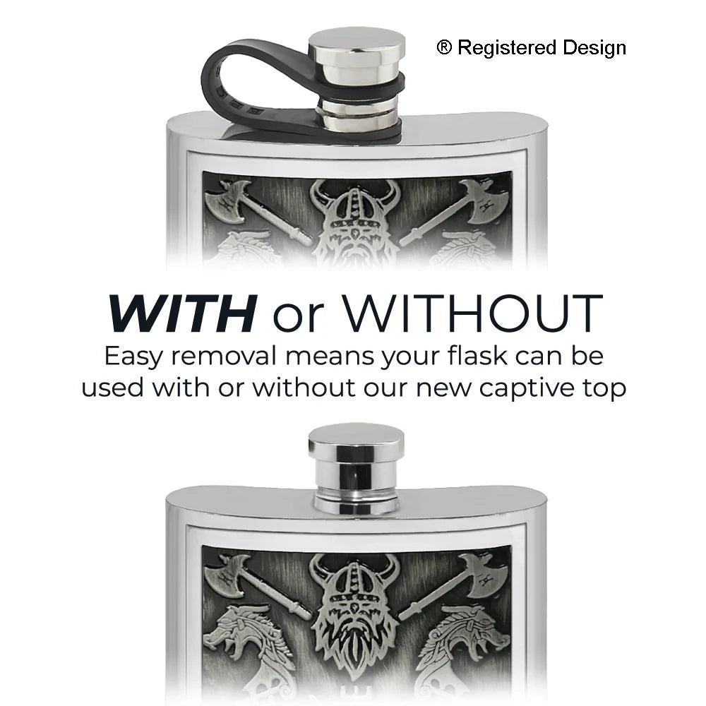 VK001 6oz Embossed Flask Valhalla Pewter Badge
