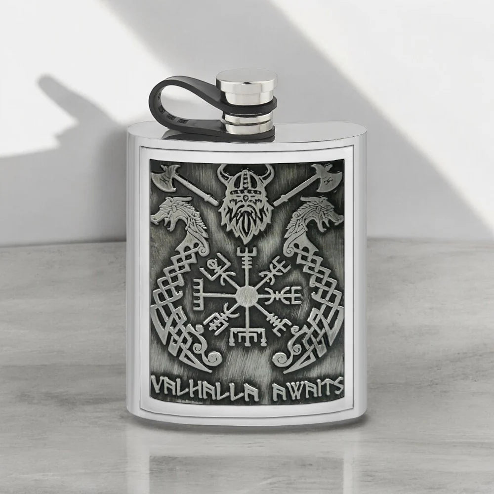 VK001 6oz Embossed Flask Valhalla Pewter Badge