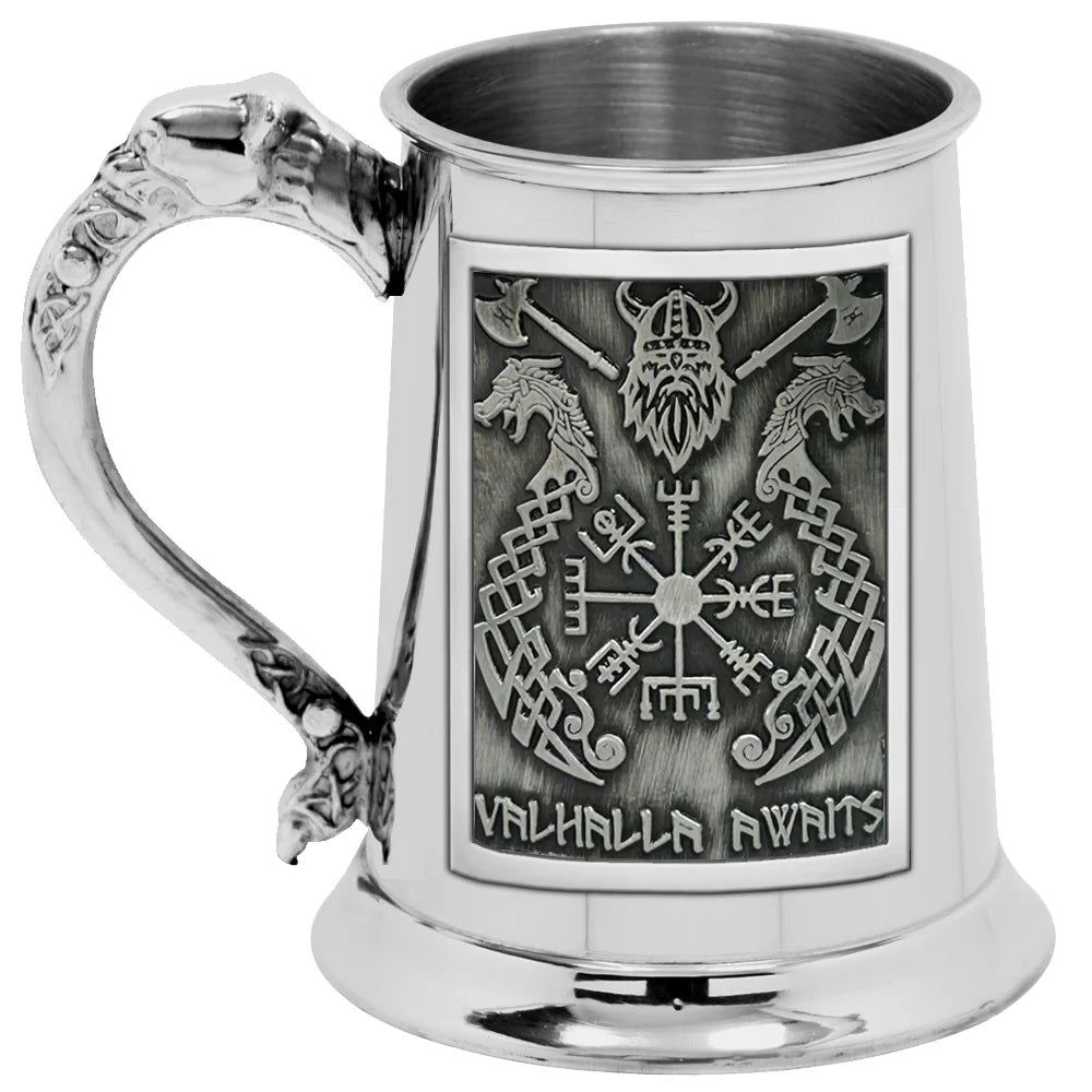 VK002 1pt Viking Straight Embossed Valhalla Pewter Badge Nordic Handle
