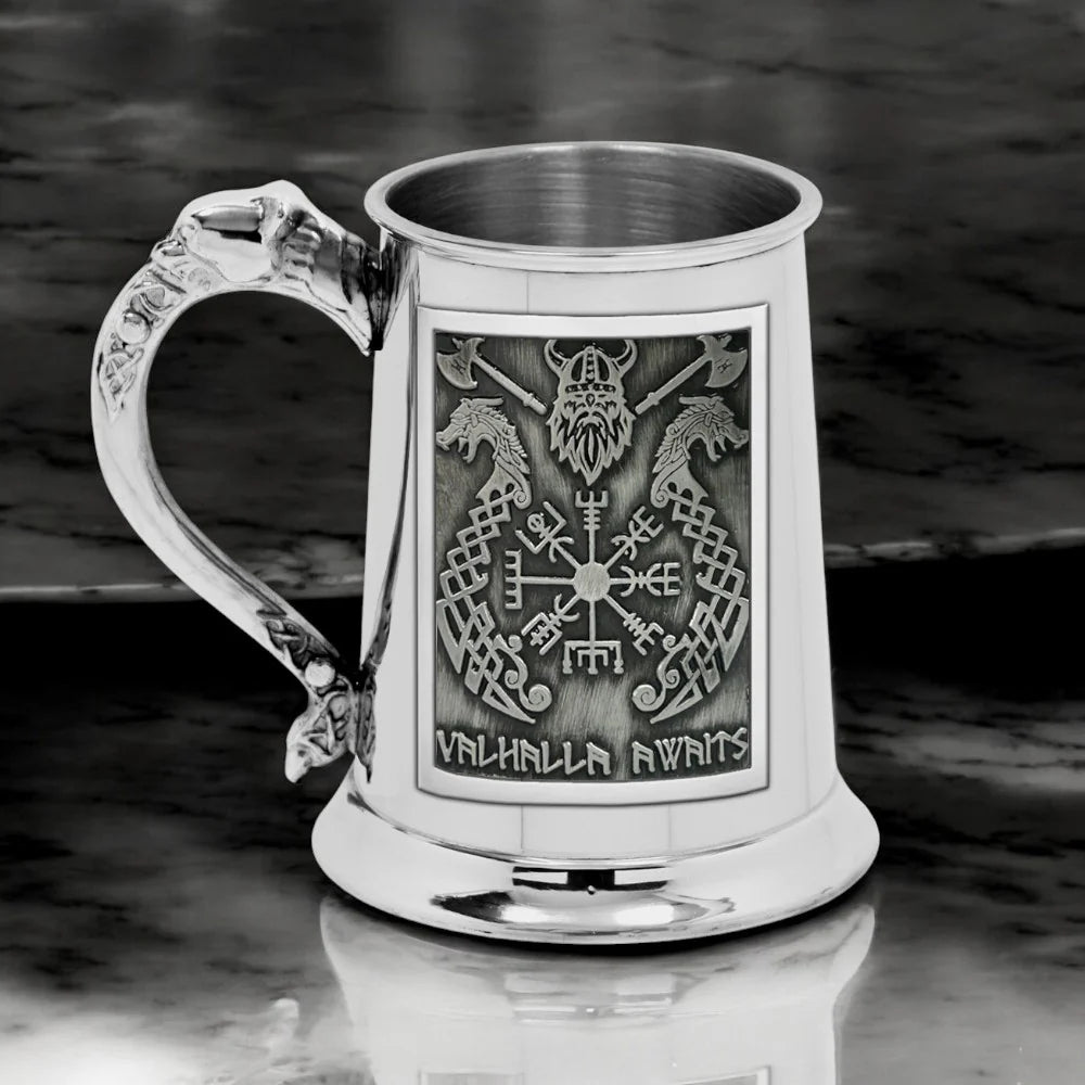 VK002 1pt Viking Straight Embossed Valhalla Pewter Badge Nordic Handle