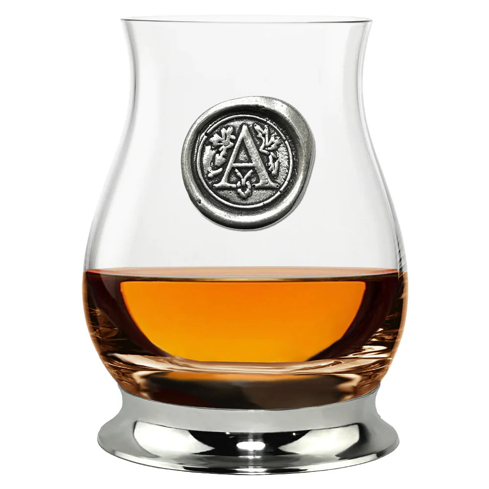 WGP101 The Glencairn Whisky Mixer Glass with Pewter Monogram Initial 350ml
