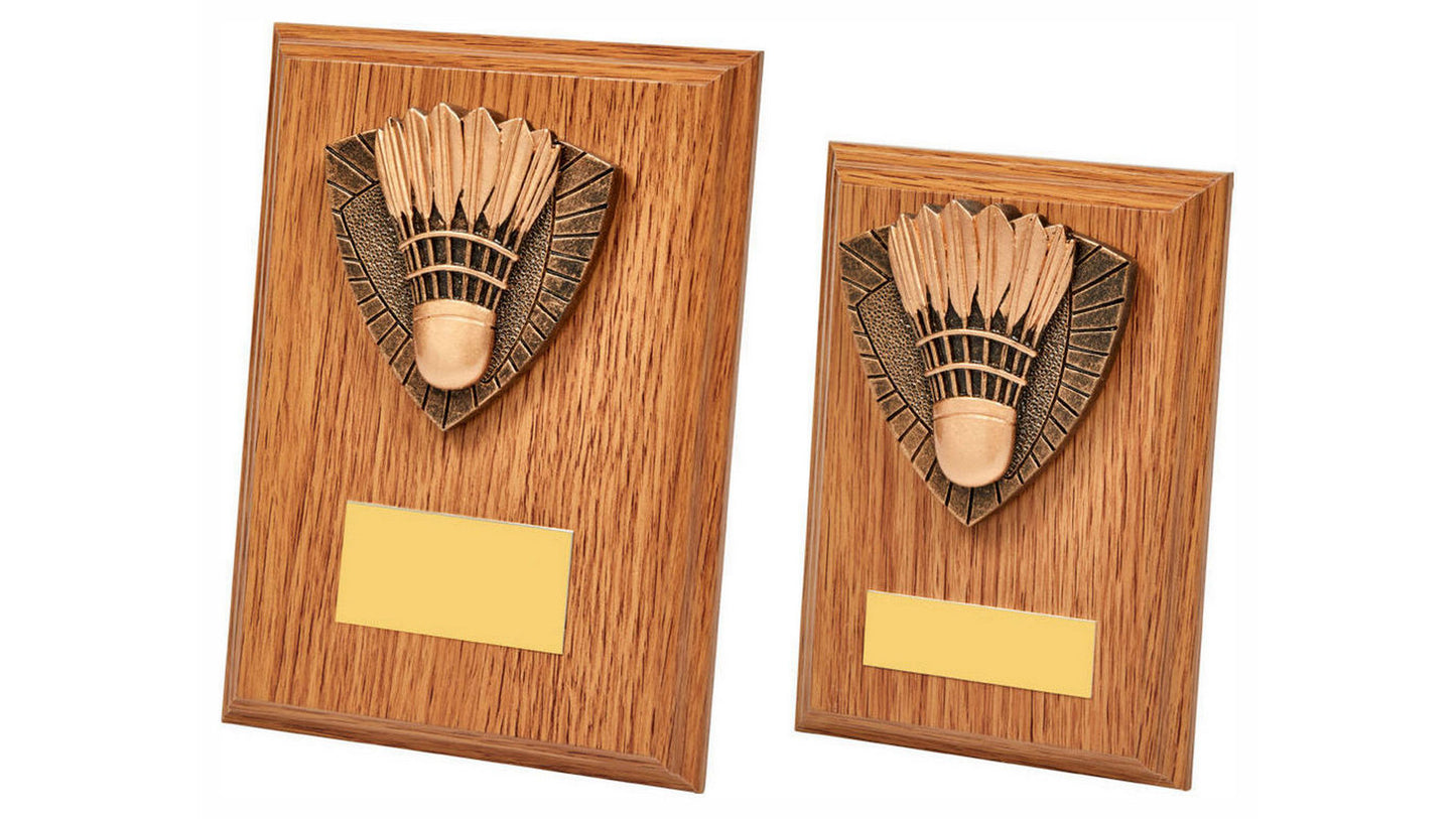 Wood Plaque with Resin Badminton Trim