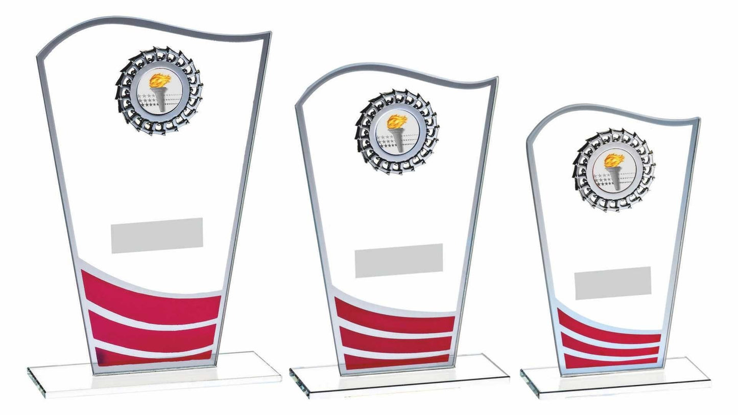 Glass Award with Red Waves and Silver Trim