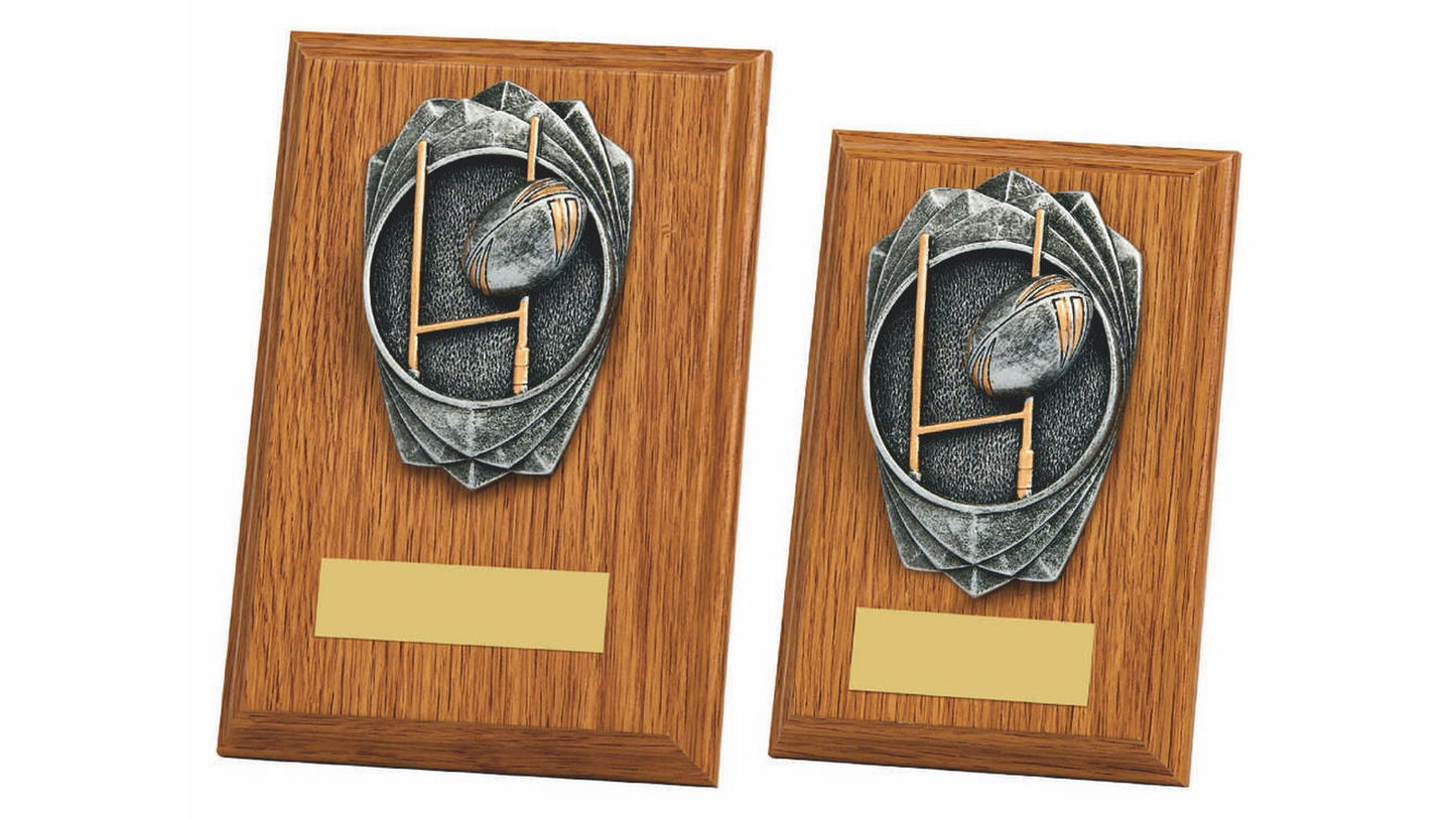 "Rose" Light Oak Rugby Plaque (Posts)