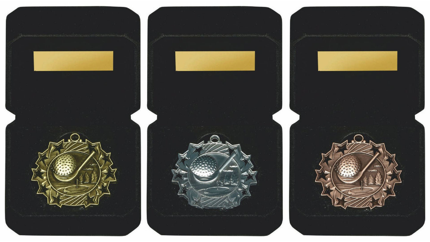 Gold 60mm Male Golf Medal in Luxury Case