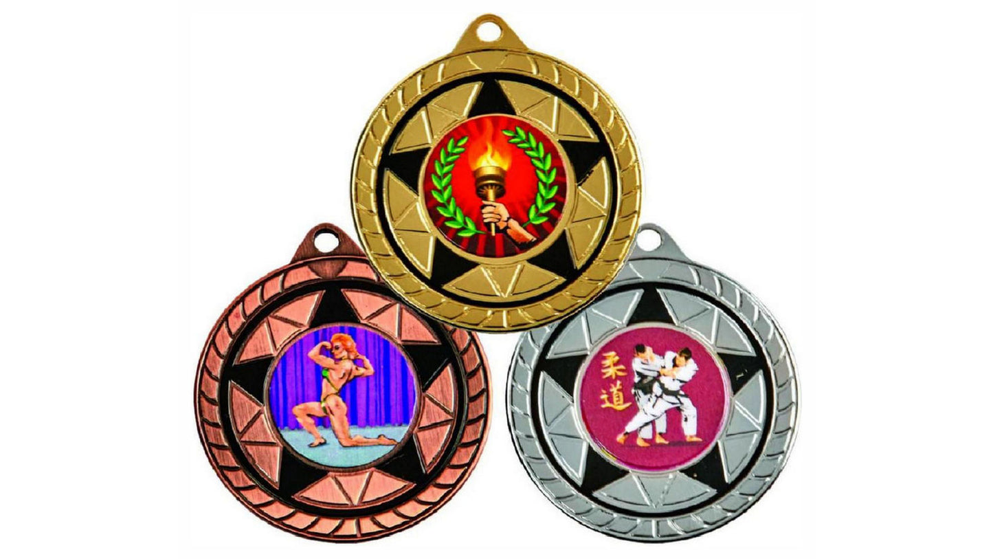 50mm Star Medal with Black Detail (Gold / Silver / Bronze)