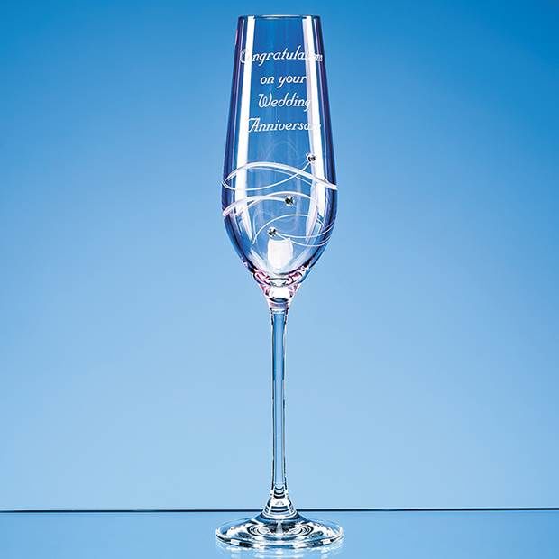 SL563 Single Pink Diamante Champagne Flute with Spiral Design Cutting (This Item Includes Engraving)
