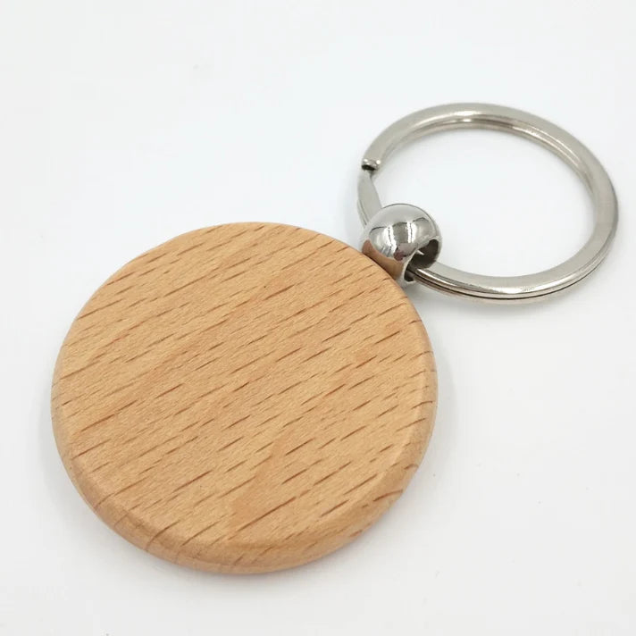 Natural Wooden Engravable Keyring - Round