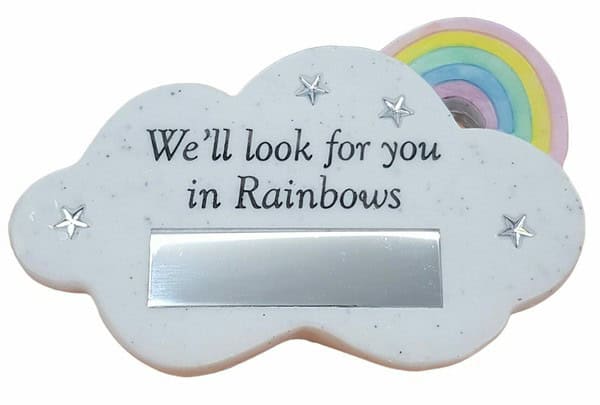 Rainbow cloud memorial plaque with engravable aluminium plate (Engraving Included)