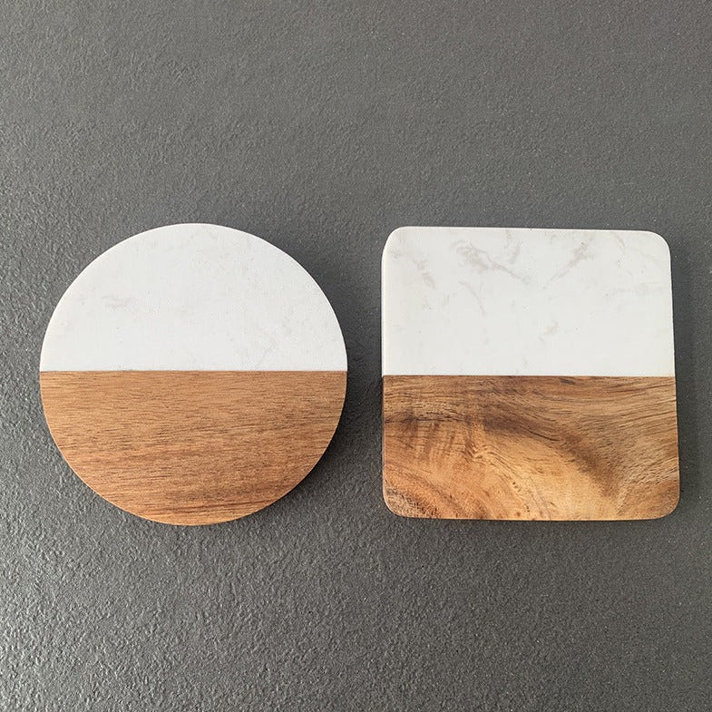 Acacia Wood & Marble Coaster