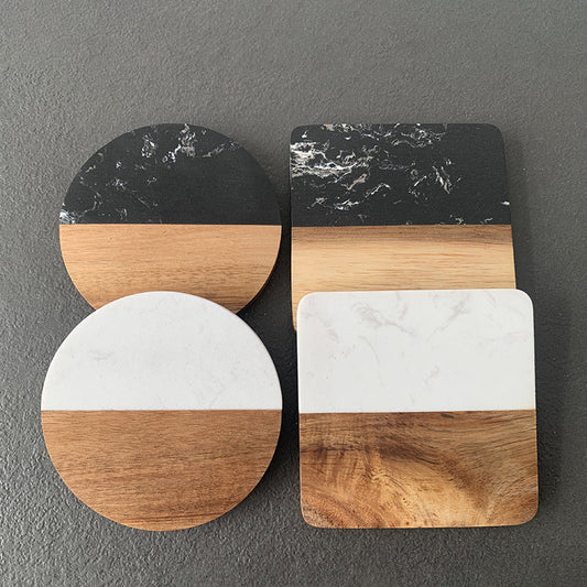Acacia Wood & Marble Coaster