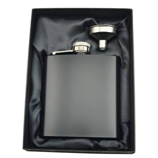 6oz Black Matt Hip Flask Gift Boxed (Text Engraving Included)