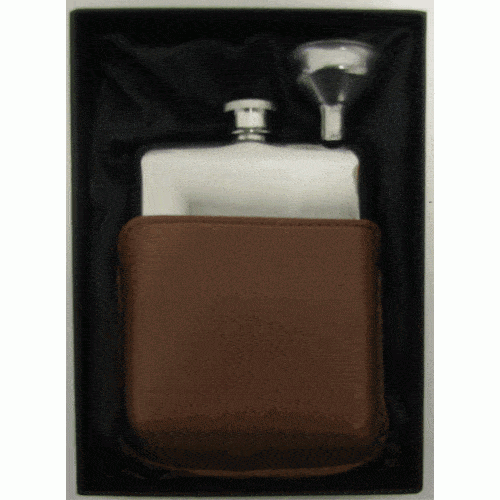 6oz In Brown Pu Pouch Hip Flask Gift Boxed