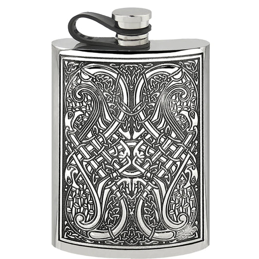 CCEL153  8oz Flexi Cap Pewter Hip Flask with Celtic Knot Design