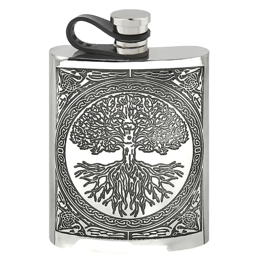 CCEL601  6oz Flexi Cap Tree Of Life Pewter Hip Flask