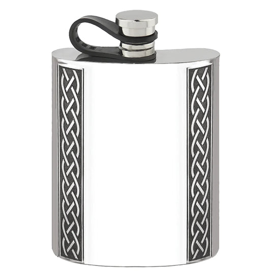 CCEL620  6oz Flexi Cap Embossed Celtic Hip Flask Pewter