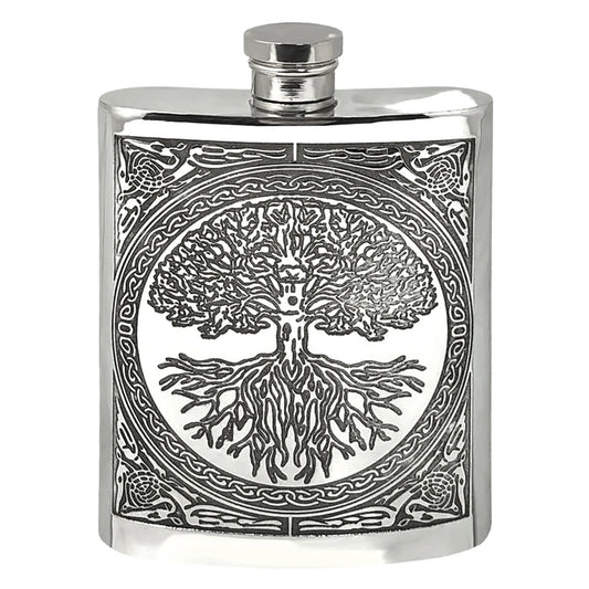 6oz Pewter Hip Flask With Stunning Celtic Tree Of Life Design CEL601