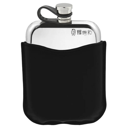 CPLF05  6oz Flexi Cap Pewter Hip Flask & Black Leather Pouch