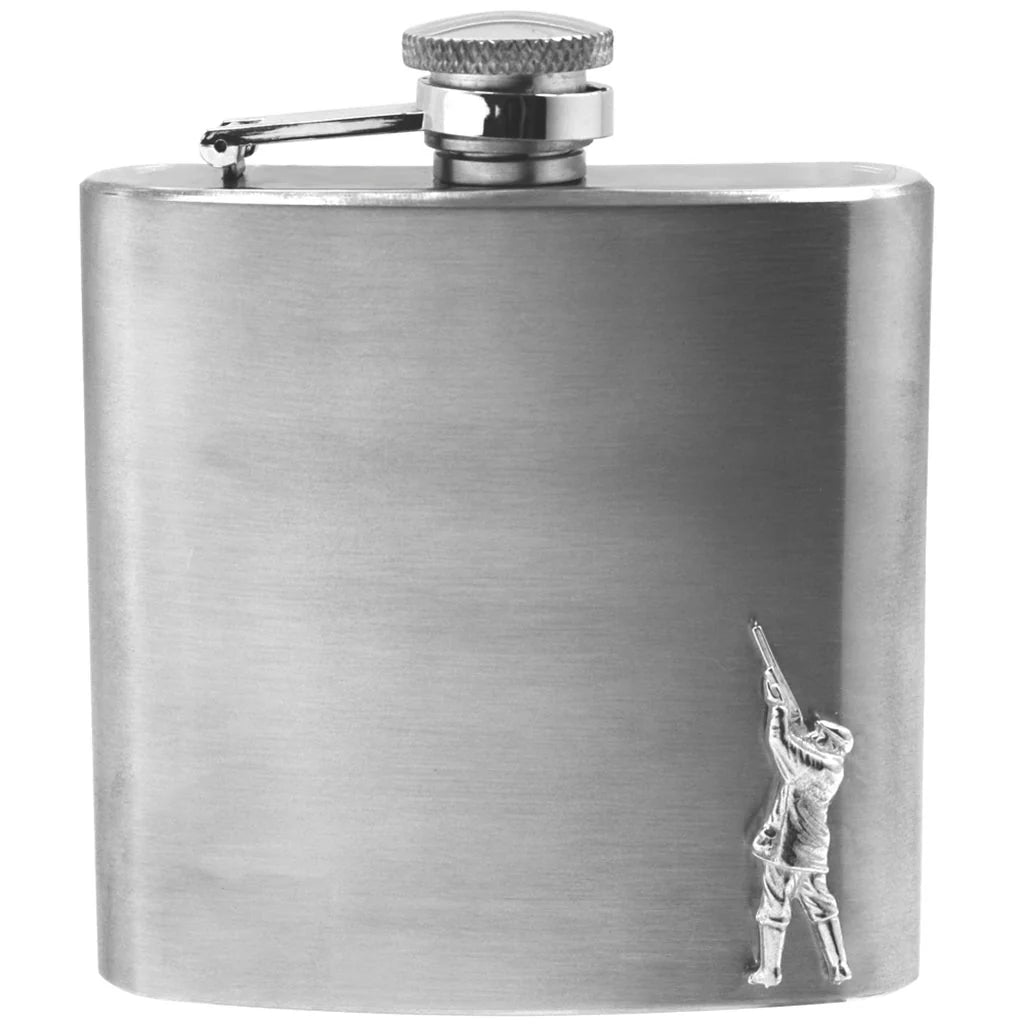 CS237  6oz Stainless Steel Hip Flask With Pewter Shooting Emblem