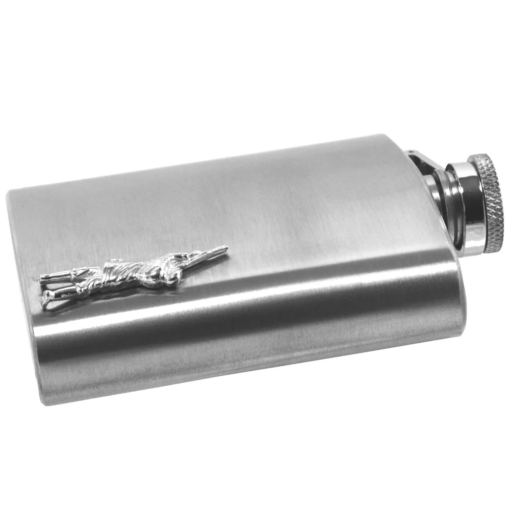 CS237  6oz Stainless Steel Hip Flask With Pewter Shooting Emblem