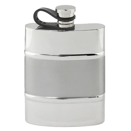 CSF551  6oz Flexi Cap Plain Satin Band Flask Pewter