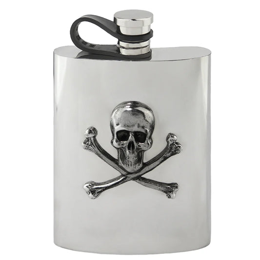 CSF670  6oz Flexi Cap Skull & Crossbones Pewter Hip Flask
