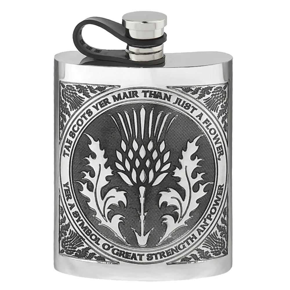CSG503  6oz Tae A Thistle Pewter Hip Flask