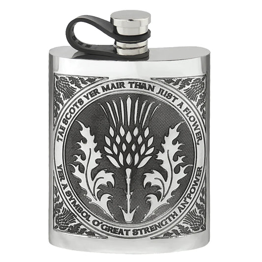CSG503  6oz Tae A Thistle Pewter Hip Flask