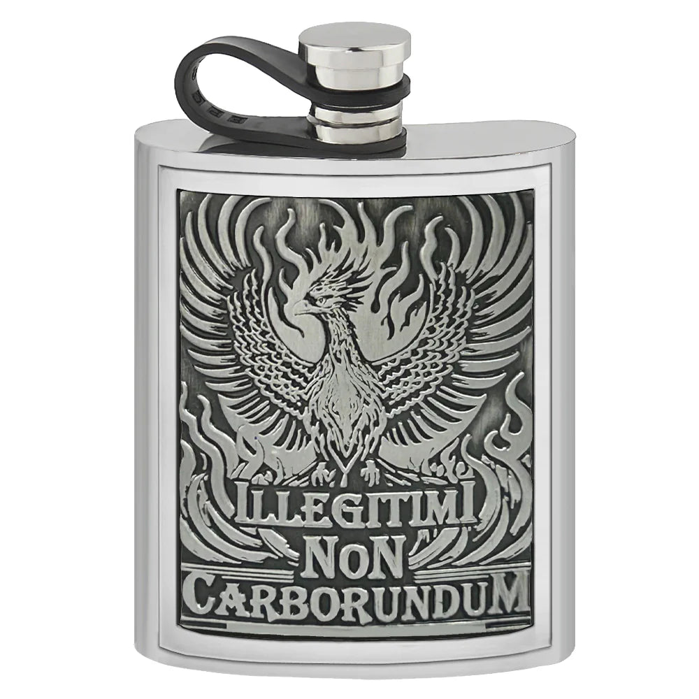 EMB007  6oz "ILLEGITIMI NON CARBORUNDUM" Embossed Pewter Hip Flask