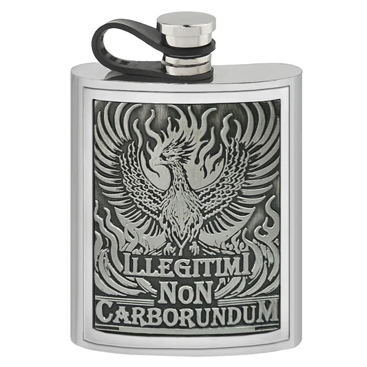 EMB007  6oz "ILLEGITIMI NON CARBORUNDUM" Embossed Pewter Hip Flask