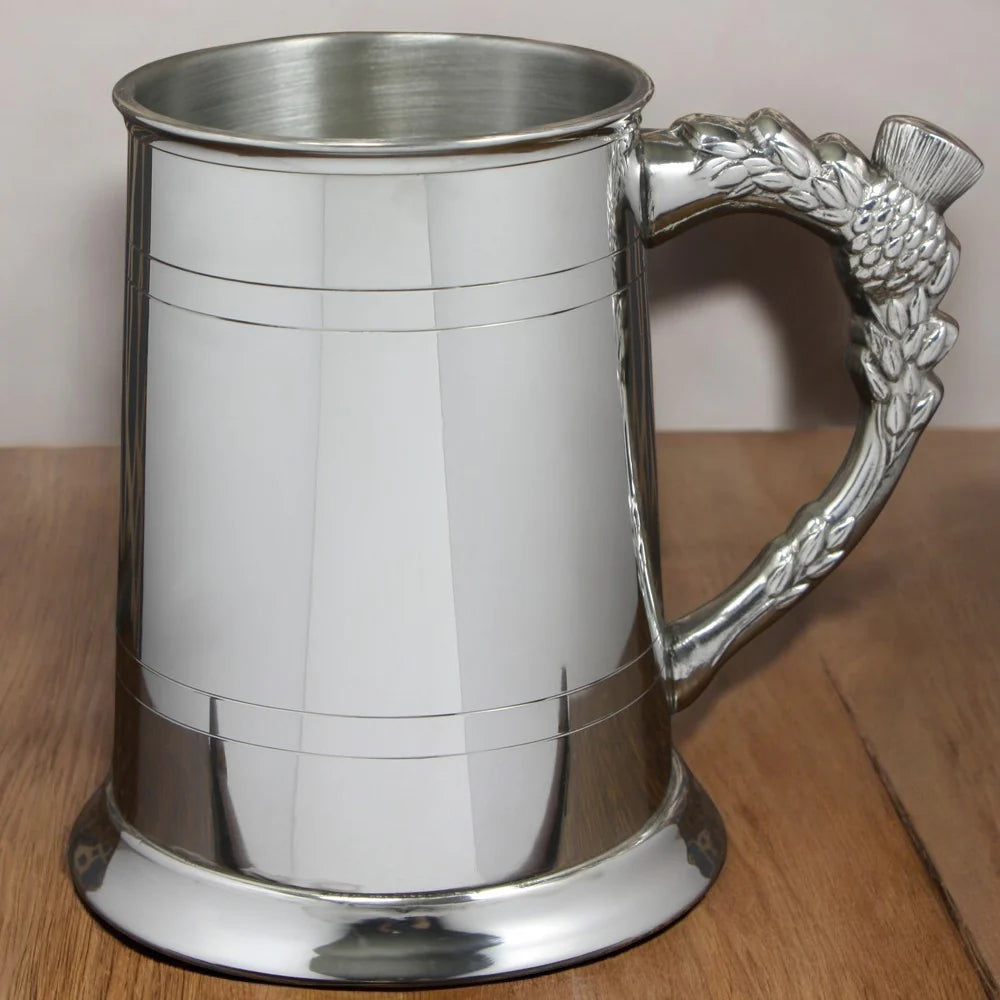 EP014  1 Pint* Pewter Beer Mug Tankard With Scottish Thistle Handle