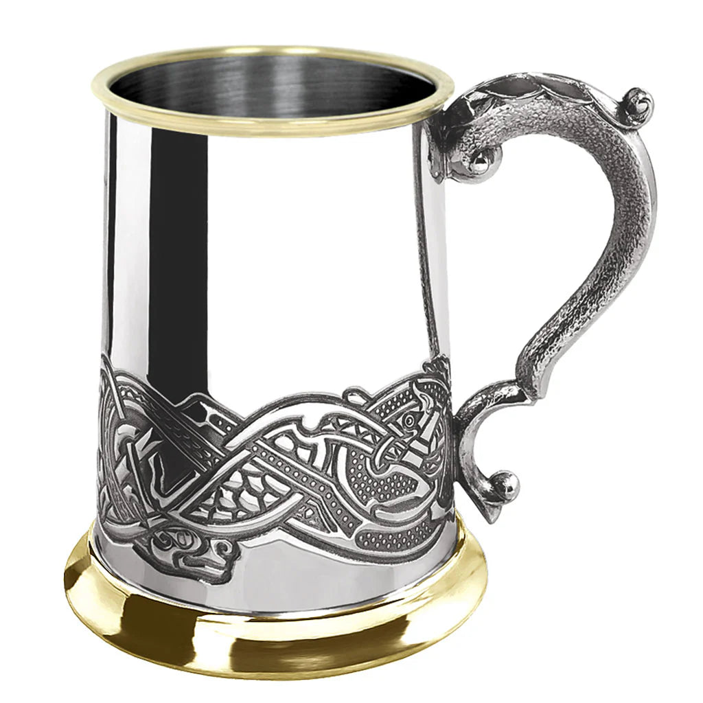 EP151  1 Pint* Pewter and Brass Beer Mug Tankard With Celtic Design