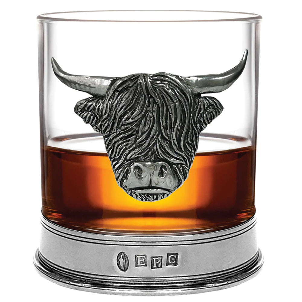 HCW001  11oz Highland Cow Pewter Whisky Glass Tumbler