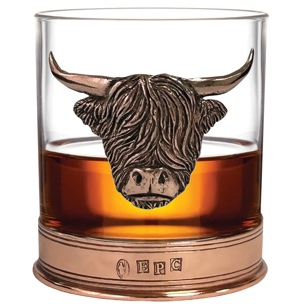 HCW003  11oz Copper Highland Cow Pewter Whisky Glass Tumbler