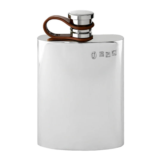 LFL255  4oz Plain Hip Flask Pewter with Leather Cap