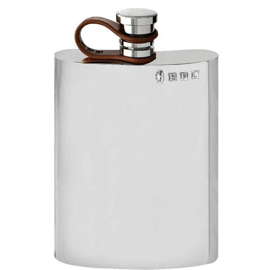 LFL256  6oz Plain Hip Flask Pewter with Leather Cap