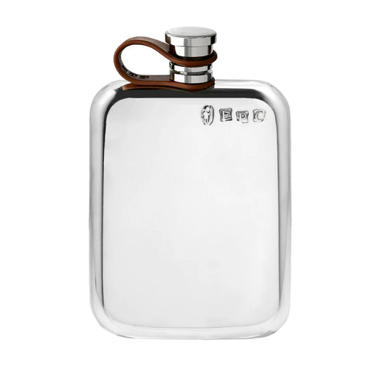 LSF434  4oz Plain Purse Hip Flask Pewter with Leather Cap