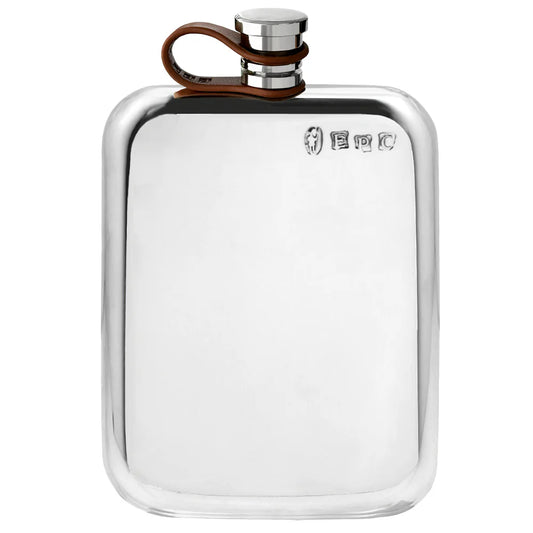 LSF435  6oz Plain Purse Hip Flask Pewter with Leather Cap