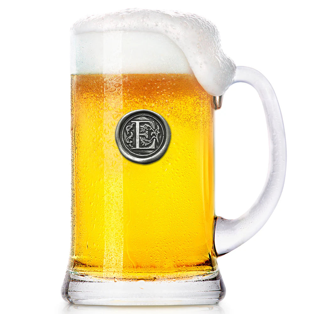 MON001  Monogram 1 Pint Glass Beer Mug Tankard Personalised Gift With Pewter Initial