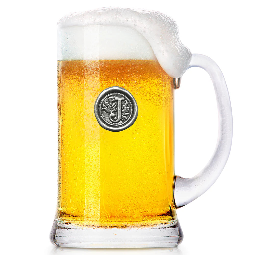 MON001  Monogram 1 Pint Glass Beer Mug Tankard Personalised Gift With Pewter Initial