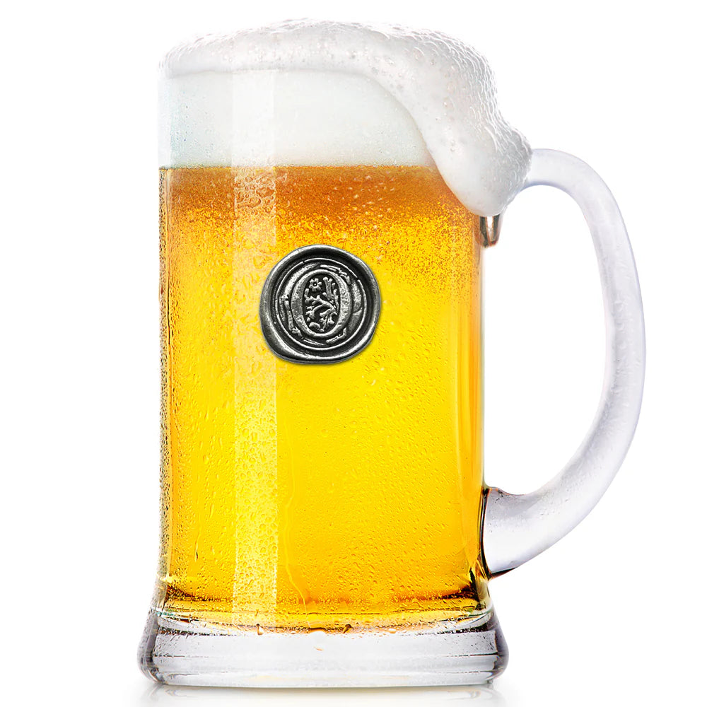 MON001  Monogram 1 Pint Glass Beer Mug Tankard Personalised Gift With Pewter Initial