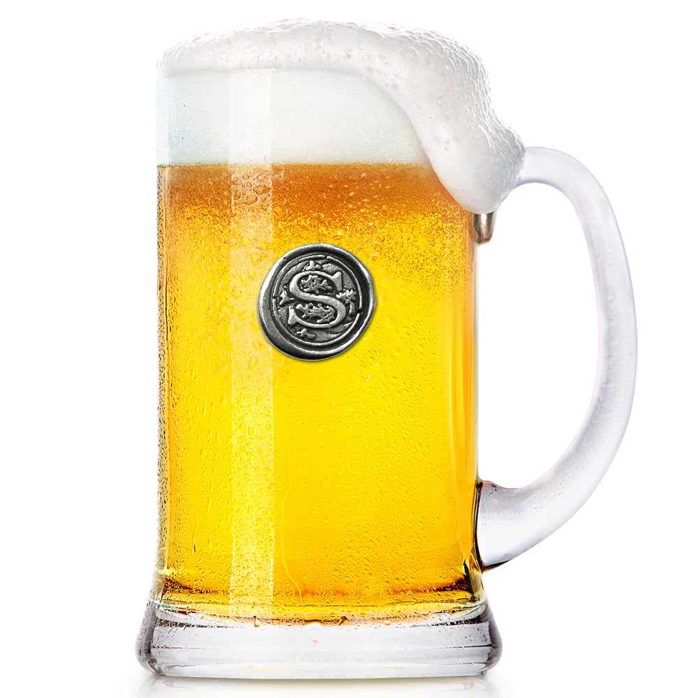 MON001  Monogram 1 Pint Glass Beer Mug Tankard Personalised Gift With Pewter Initial