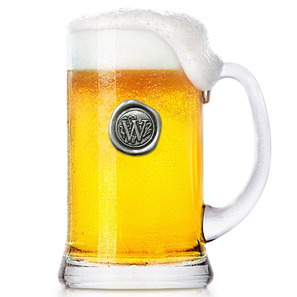 MON001  Monogram 1 Pint Glass Beer Mug Tankard Personalised Gift With Pewter Initial