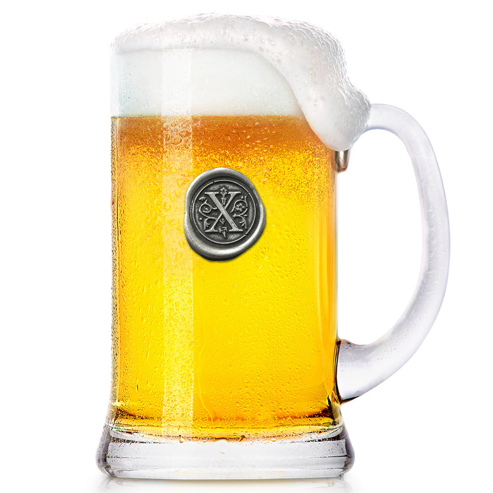 MON001  Monogram 1 Pint Glass Beer Mug Tankard Personalised Gift With Pewter Initial