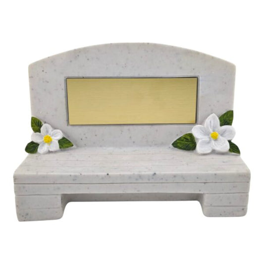 White Resin Memorial Bench with Gold Engravable Plate