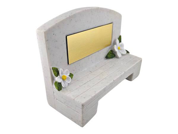 White Resin Memorial Bench with Gold Engravable Plate