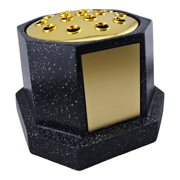 Black Resin Stone Effect Octagon Rose Bowl With Gold Engravable Plate (Includes Engraving)