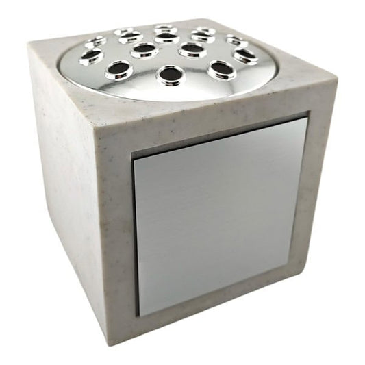 White Resin Stone Effect Rose Bowl With Silver Engravable Plate